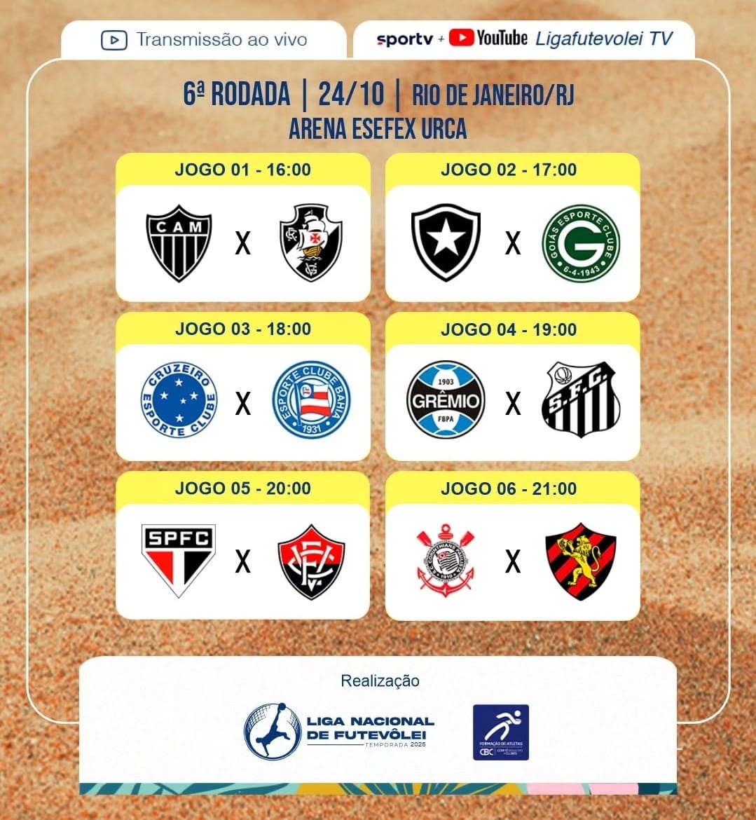 6a RODADA DA LIGA NACIONAL DE FUTEVÔLEI